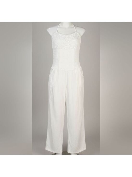 grupo Pants - Chic Beige Lace Jumpsuit